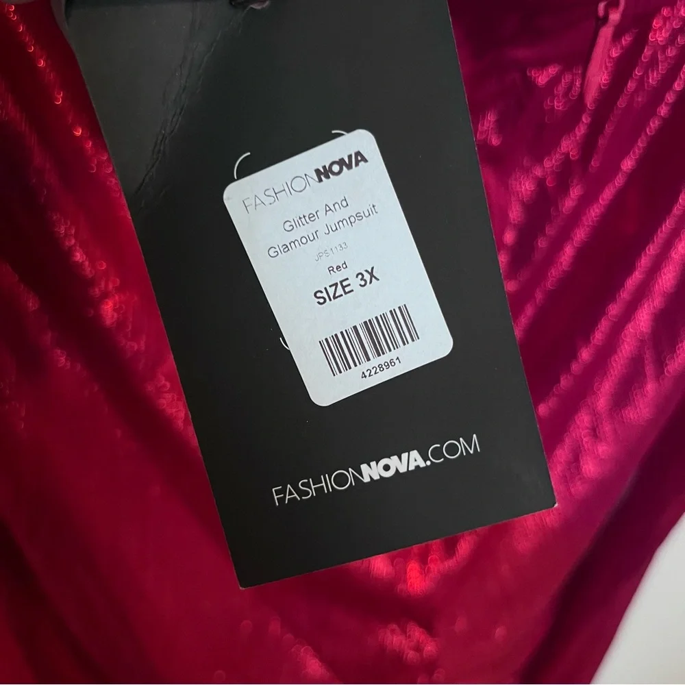 Fashion Nova Red Glitter and Glamour Jumpsuit 3X Plus Size Fashion Halter Top - Picture 9 of 13